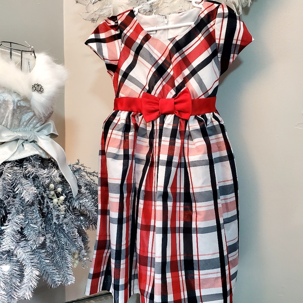 💖💖Like new Bonnie Jean girl's red,black & white holiday dress/cap sleeves.6x